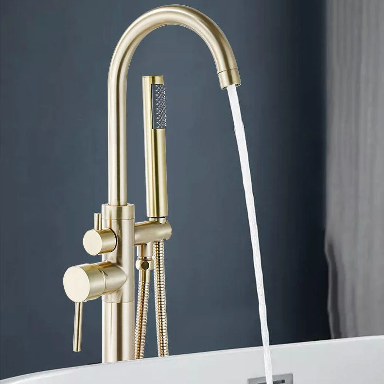 Modern Gold Bath Tap Trim Floor Mounted High Arc Tub Tap -Bathlova