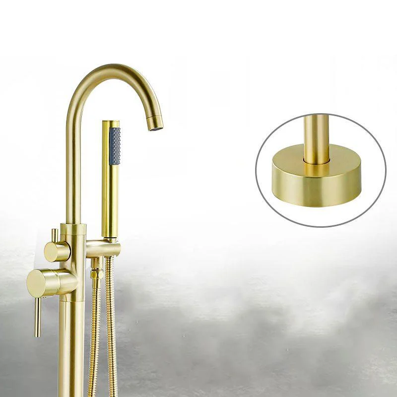 Modern Gold Bath Tap Trim Floor Mounted High Arc Tub Tap -Bathlova