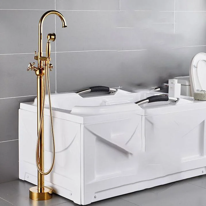 Modern Gold Bath Tap Trim Floor Mounted High Arc Tub Tap -Bathlova