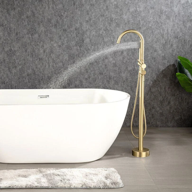 Modern Gold Brass Freestanding Bathtub Filler Tap with Handheld Shower - 30" -Bathlova