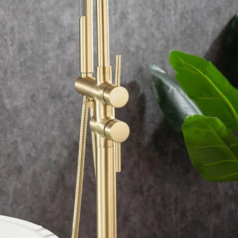 Modern Gold Brass Freestanding Bathtub Filler Tap with Handheld Shower - 30" -Bathlova