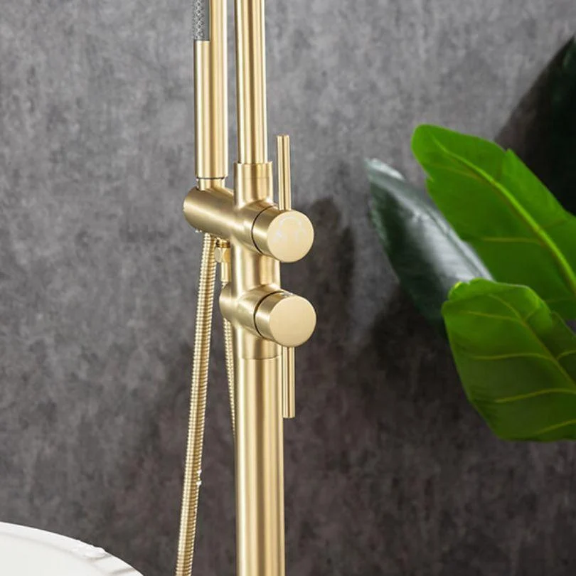 Modern Gold Brass Freestanding Bathtub Filler Tap with Handheld Shower - 30" -Bathlova