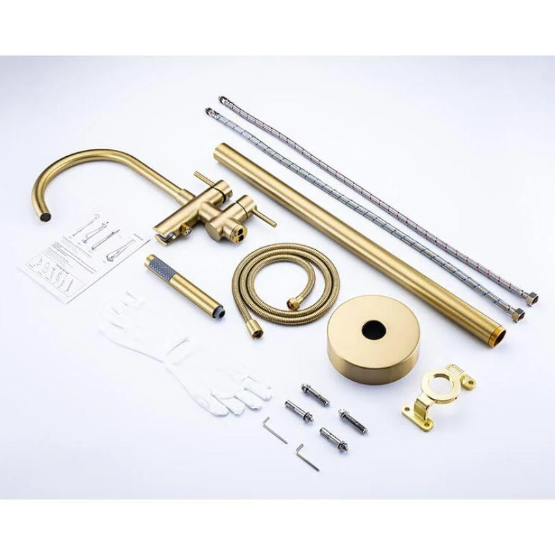 Modern Gold Brass Freestanding Bathtub Filler Tap with Handheld Shower - 30" -Bathlova