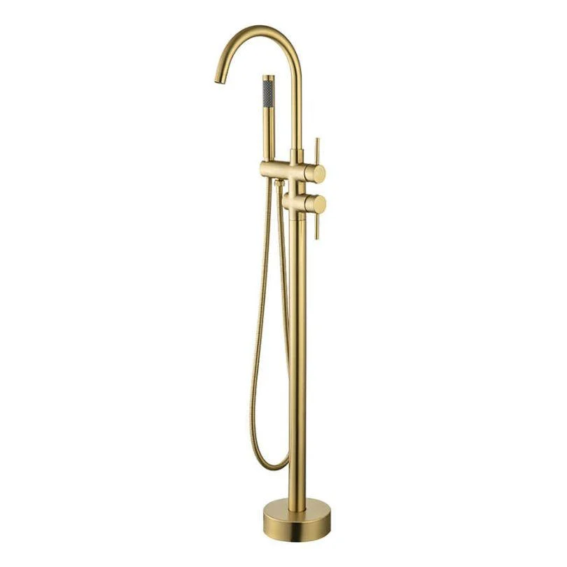 Modern Gold Brass Freestanding Bathtub Filler Tap with Handheld Shower - 30" -Bathlova