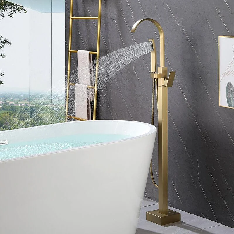 Modern Gold Floor Mounted Clawfoot Tub Tap with Hand Shower -Bathlova