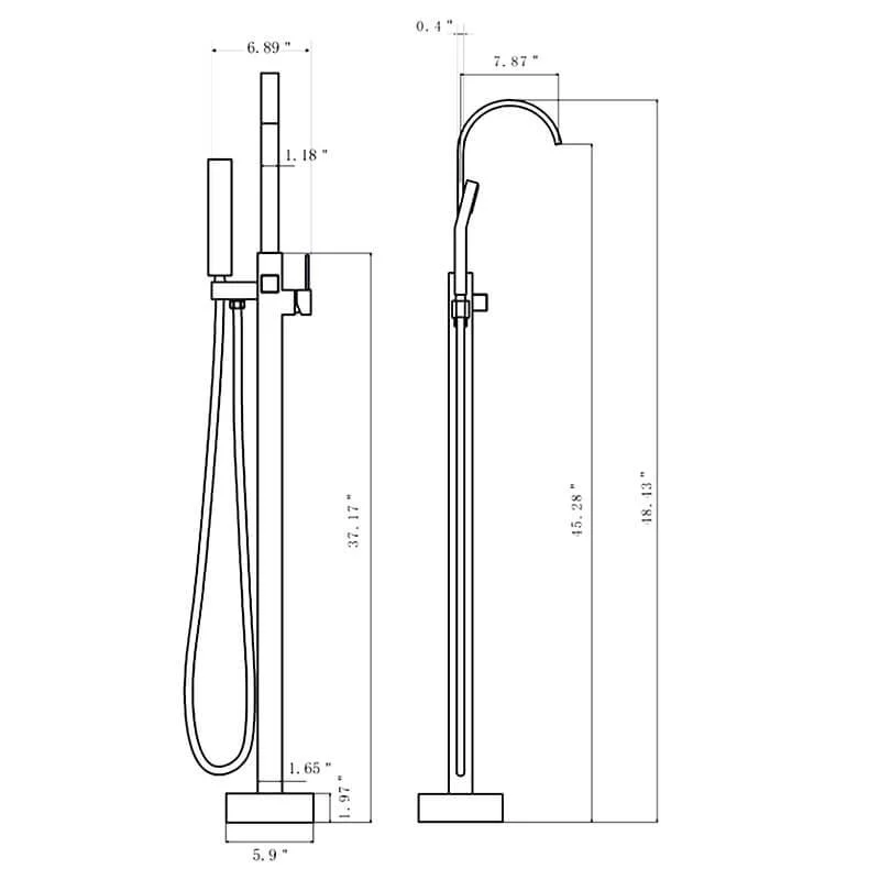 Modern Gold Floor Mounted Clawfoot Tub Tap with Hand Shower -Bathlova