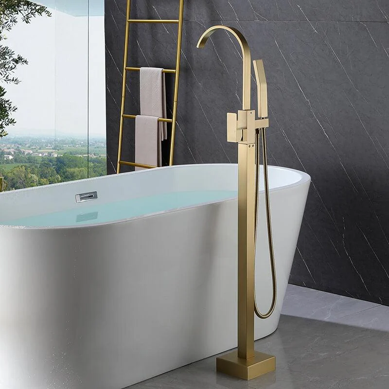 Modern Gold Floor Mounted Clawfoot Tub Tap with Hand Shower -Bathlova