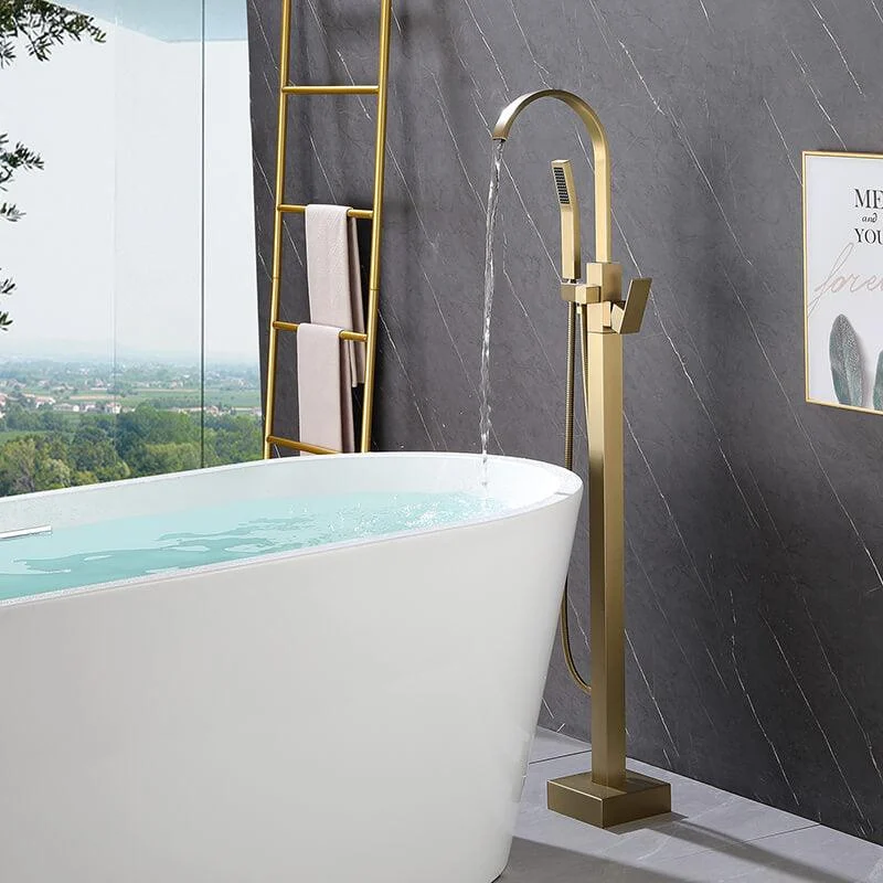 Modern Gold Floor Mounted Clawfoot Tub Tap with Hand Shower -Bathlova