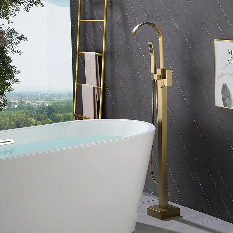 Modern Gold Floor Mounted Clawfoot Tub Tap with Hand Shower -Bathlova