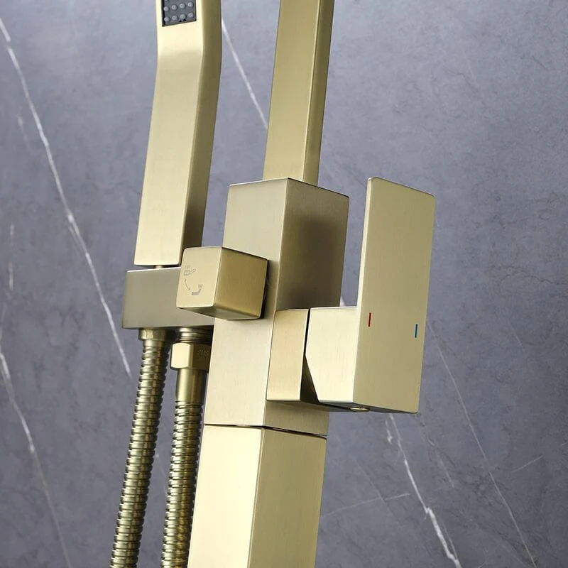 Modern Gold Floor Mounted Clawfoot Tub Tap with Hand Shower -Bathlova