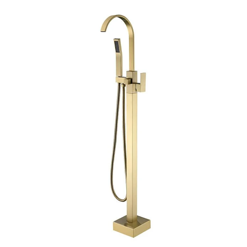 Modern Gold Floor Mounted Clawfoot Tub Tap with Hand Shower -Bathlova