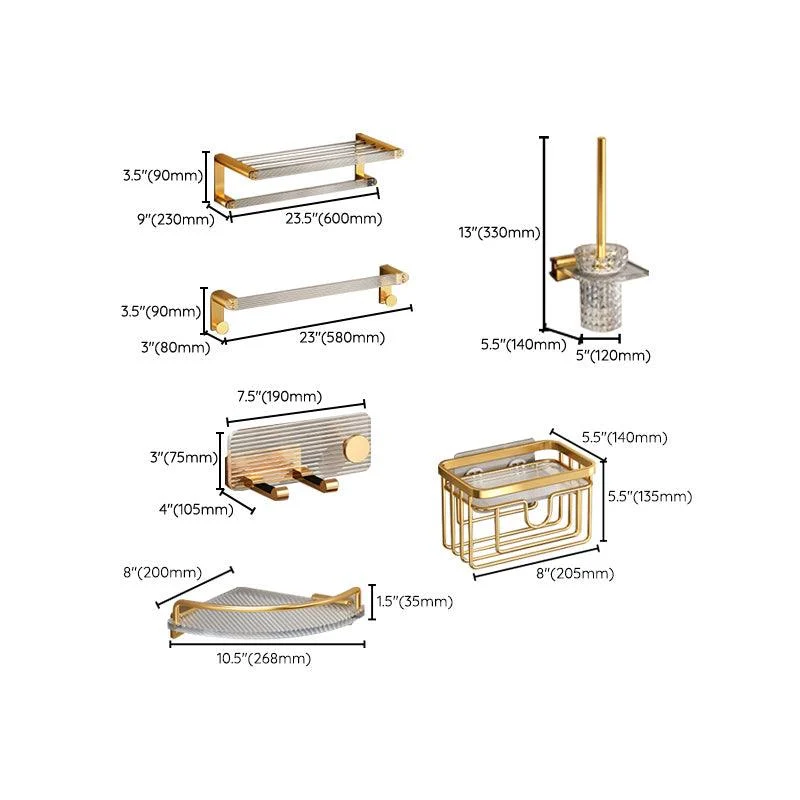 Modern Golden Bathroom Accessory As Individual Or As a Set with Bath Shelf -Bathlova