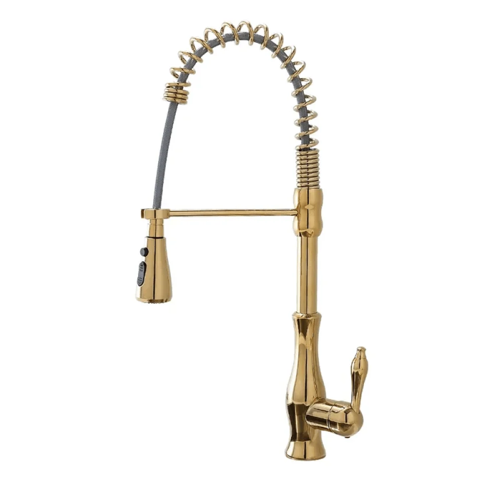 Modern Goosenecked Pull Out Kitchen Tap Brass with 3-Function Sprayer -Bathlova