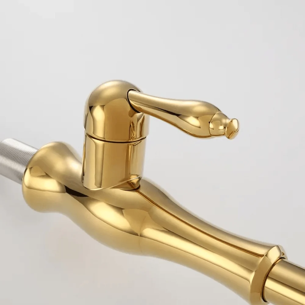 Modern Goosenecked Pull Out Kitchen Tap Brass with 3-Function Sprayer -Bathlova