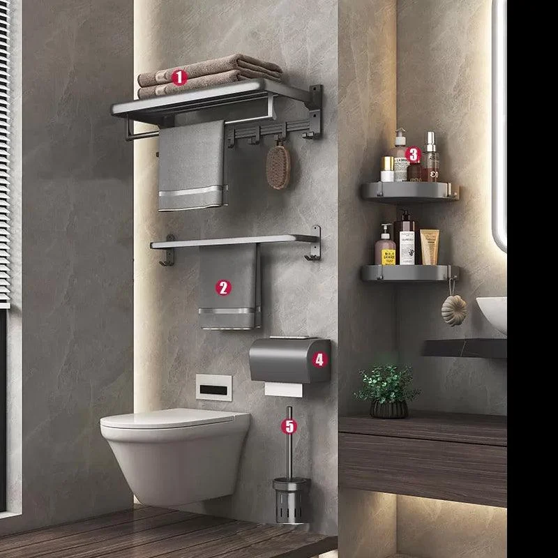 Modern Gray Aluminum Bath Hardware Set Bathroom Accessory Kit -Bathlova