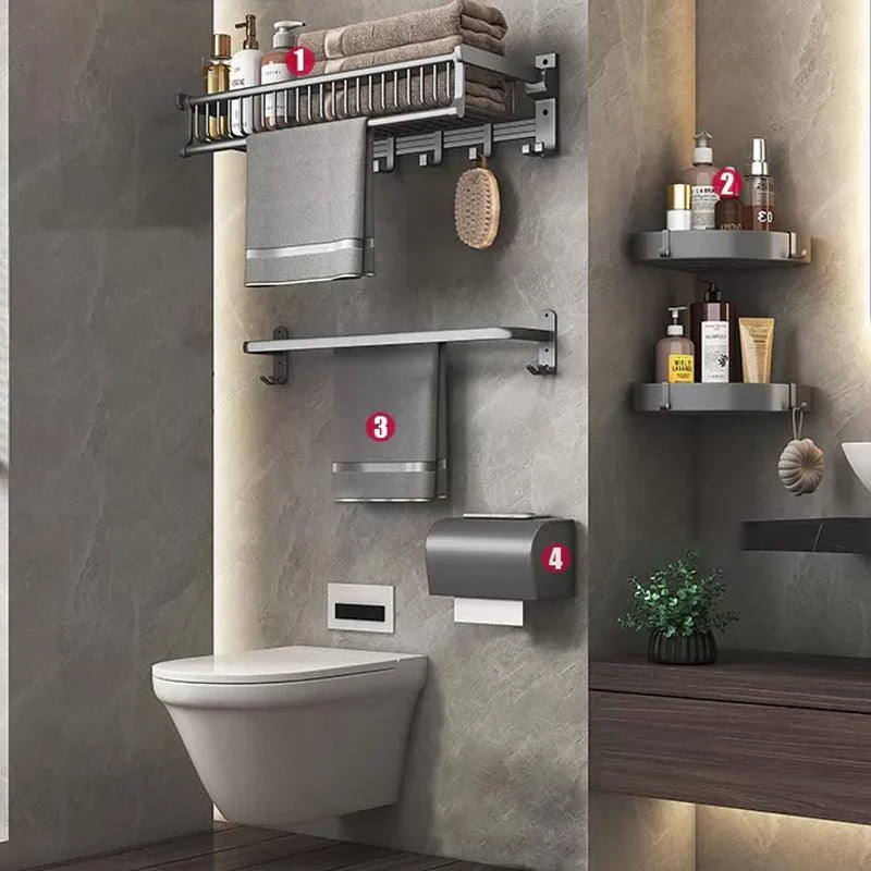 Modern Gray Aluminum Bath Hardware Set Bathroom Accessory Kit -Bathlova