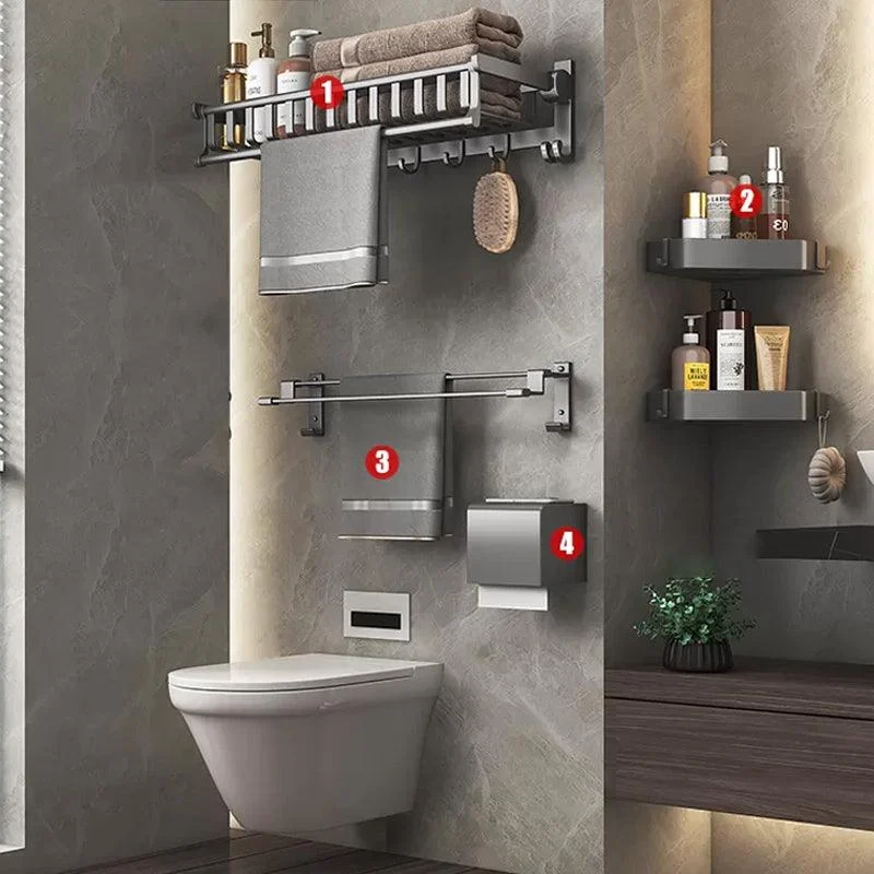 Modern Gray Aluminum Bath Hardware Set Bathroom Accessory Kit -Bathlova