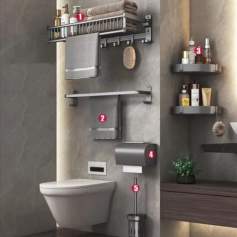 Modern Gray Aluminum Bath Hardware Set Bathroom Accessory Kit -Bathlova