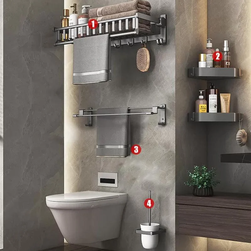 Modern Gray Aluminum Bath Hardware Set Bathroom Accessory Kit -Bathlova