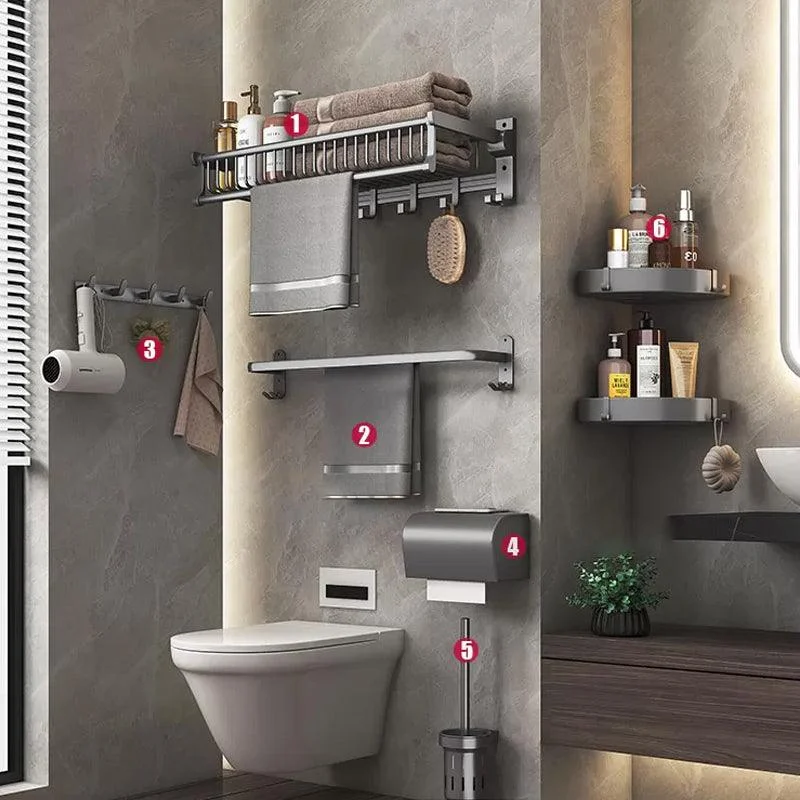 Modern Gray Aluminum Bath Hardware Set Bathroom Accessory Kit -Bathlova