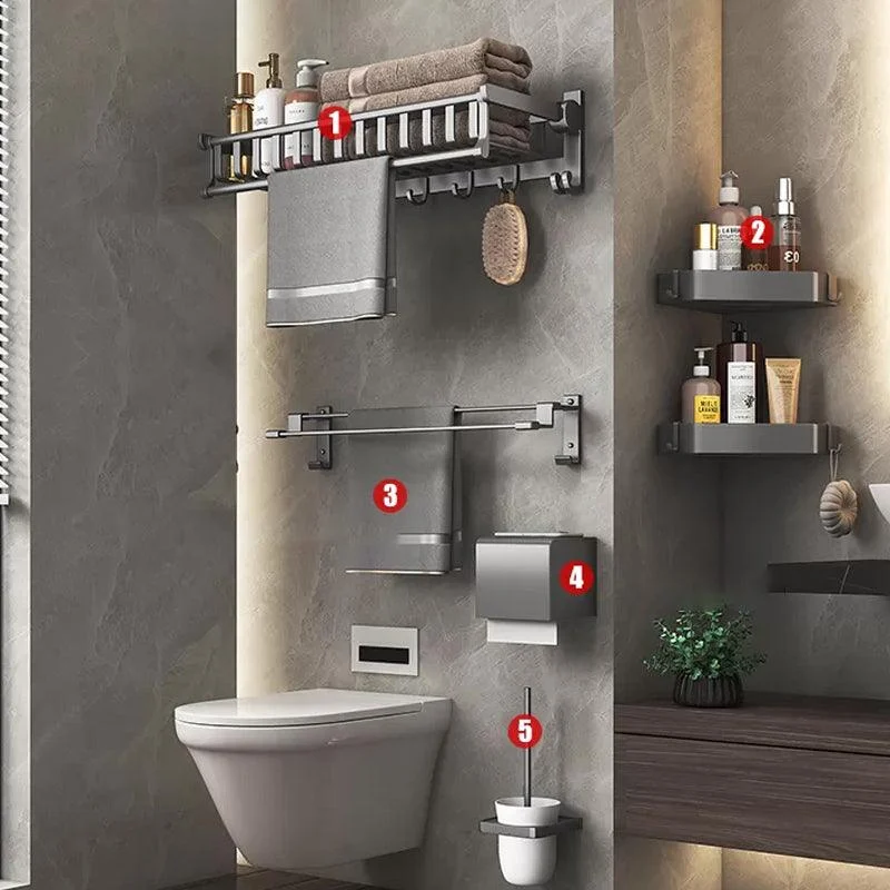 Modern Gray Aluminum Bath Hardware Set Bathroom Accessory Kit -Bathlova