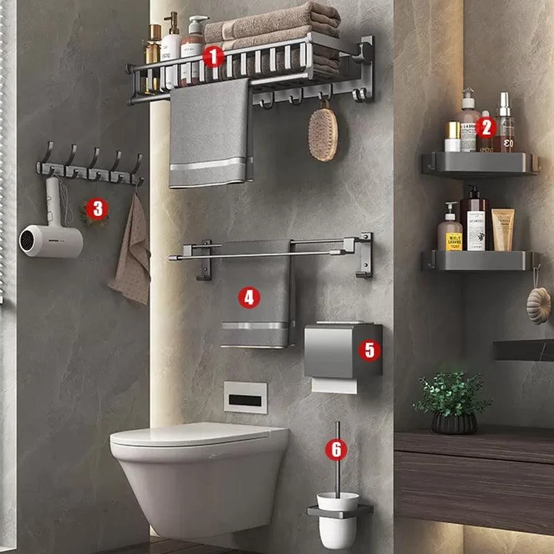 Modern Gray Aluminum Bath Hardware Set Bathroom Accessory Kit -Bathlova