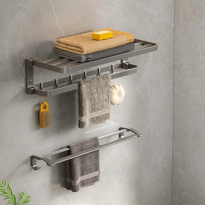 Modern Gray Bathroom Accessory Set Aluminum Stainless Bath Shelf/Robe Hooks/Towel Bar -Bathlova