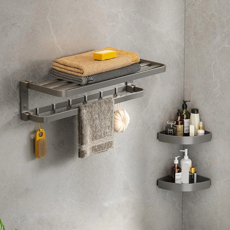 Modern Gray Bathroom Accessory Set Aluminum Stainless Bath Shelf/Robe Hooks/Towel Bar -Bathlova