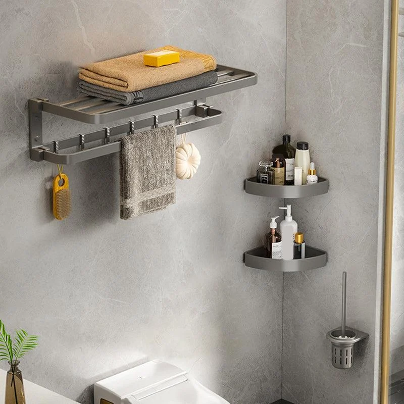 Modern Gray Bathroom Accessory Set Aluminum Stainless Bath Shelf/Robe Hooks/Towel Bar -Bathlova