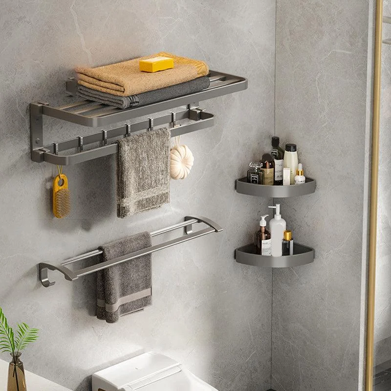 Modern Gray Bathroom Accessory Set Aluminum Stainless Bath Shelf/Robe Hooks/Towel Bar -Bathlova