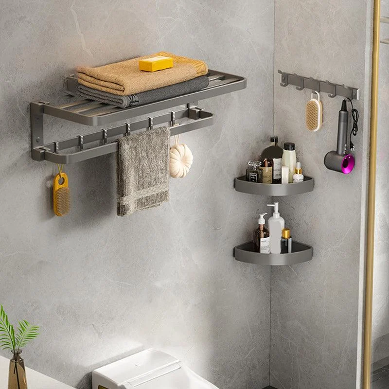 Modern Gray Bathroom Accessory Set Aluminum Stainless Bath Shelf/Robe Hooks/Towel Bar -Bathlova