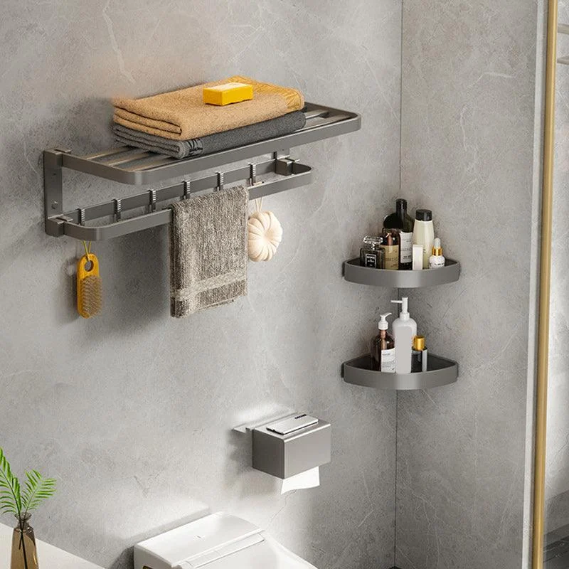 Modern Gray Bathroom Accessory Set Aluminum Stainless Bath Shelf/Robe Hooks/Towel Bar -Bathlova