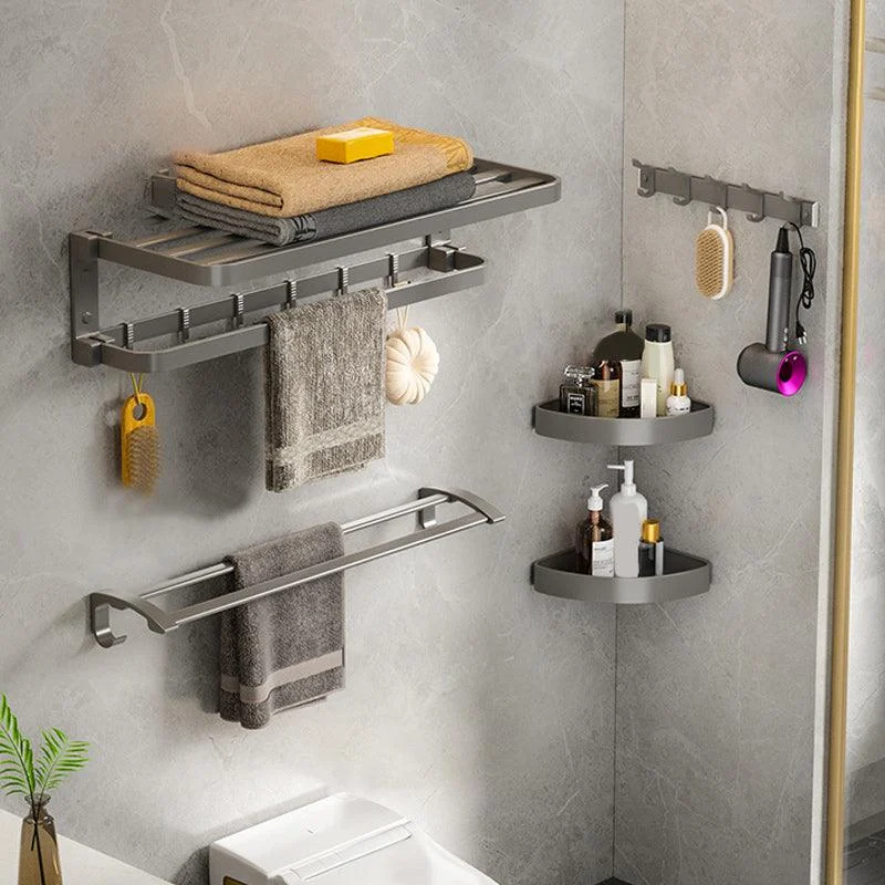 Modern Gray Bathroom Accessory Set Aluminum Stainless Bath Shelf/Robe Hooks/Towel Bar -Bathlova