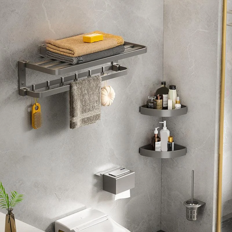 Modern Gray Bathroom Accessory Set Aluminum Stainless Bath Shelf/Robe Hooks/Towel Bar -Bathlova