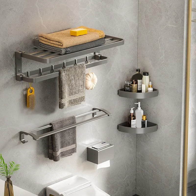 Modern Gray Bathroom Accessory Set Aluminum Stainless Bath Shelf/Robe Hooks/Towel Bar -Bathlova