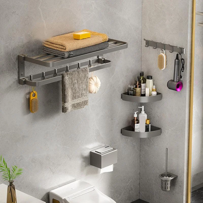 Modern Gray Bathroom Accessory Set Aluminum Stainless Bath Shelf/Robe Hooks/Towel Bar -Bathlova