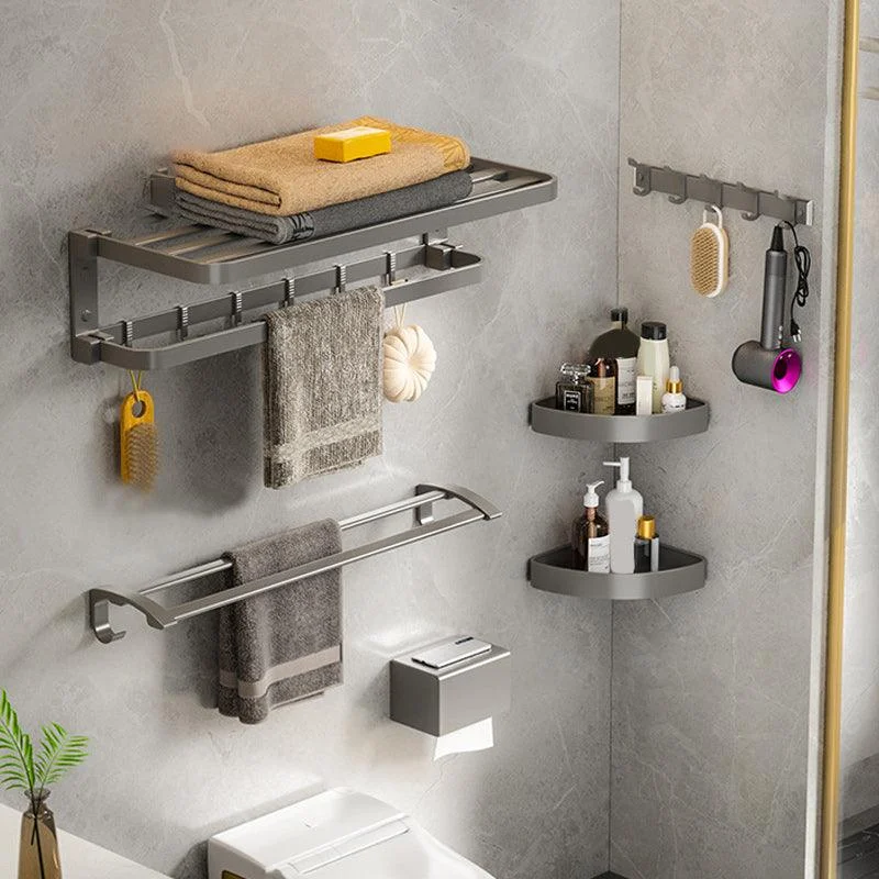 Modern Gray Bathroom Accessory Set Aluminum Stainless Bath Shelf/Robe Hooks/Towel Bar -Bathlova