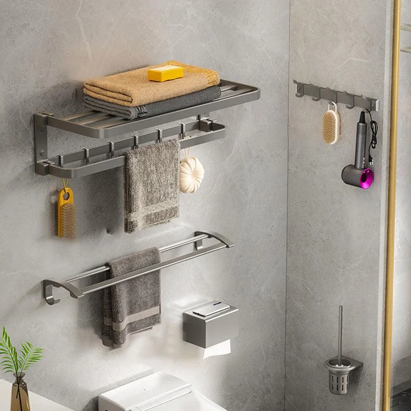 Modern Gray Bathroom Accessory Set Aluminum Stainless Bath Shelf/Robe Hooks/Towel Bar -Bathlova