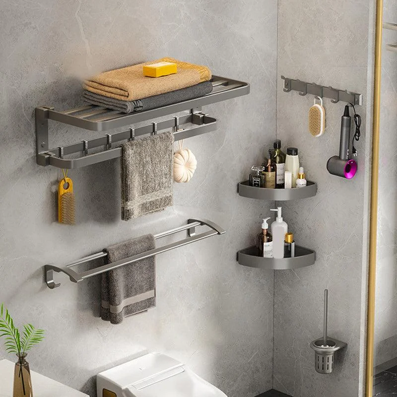 Modern Gray Bathroom Accessory Set Aluminum Stainless Bath Shelf/Robe Hooks/Towel Bar -Bathlova