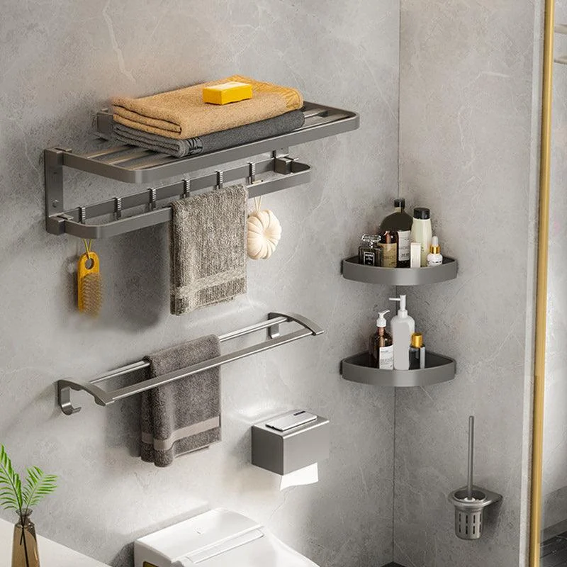 Modern Gray Bathroom Accessory Set Aluminum Stainless Bath Shelf/Robe Hooks/Towel Bar -Bathlova