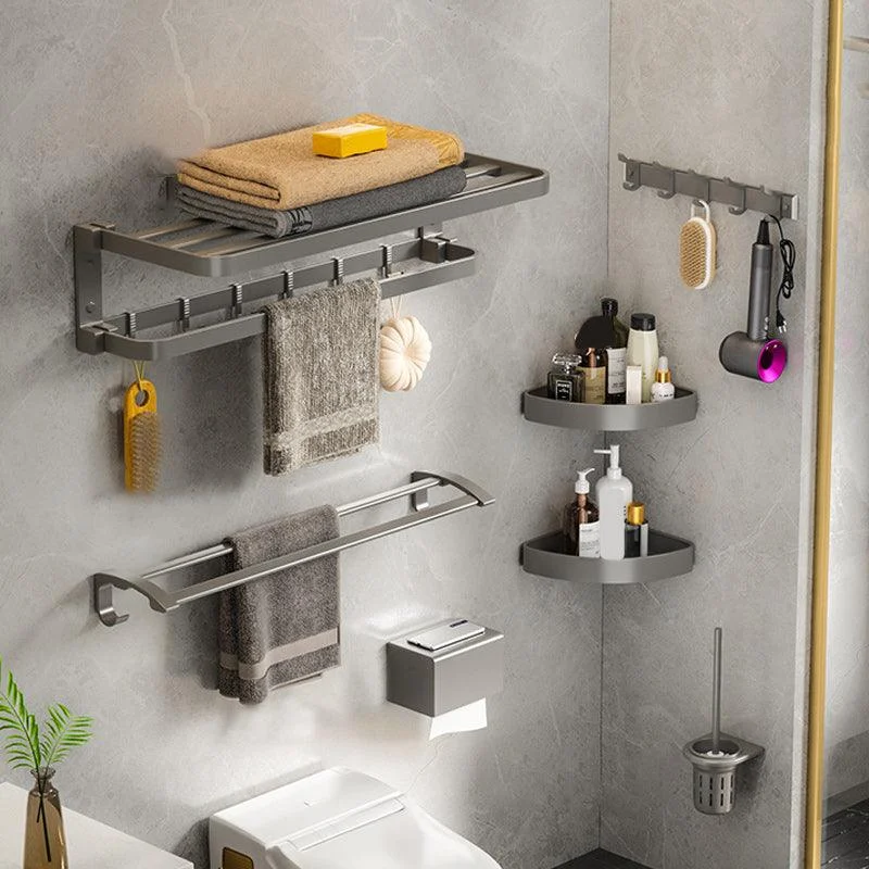 Modern Gray Bathroom Accessory Set Aluminum Stainless Bath Shelf/Robe Hooks/Towel Bar -Bathlova