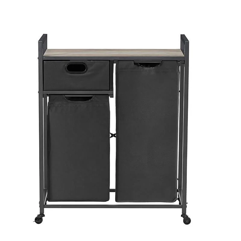 Modern Grey Laundry Hamper with Drawer - Top Shelf, 2 Laundry Sorter & 2 Bags -Bathlova