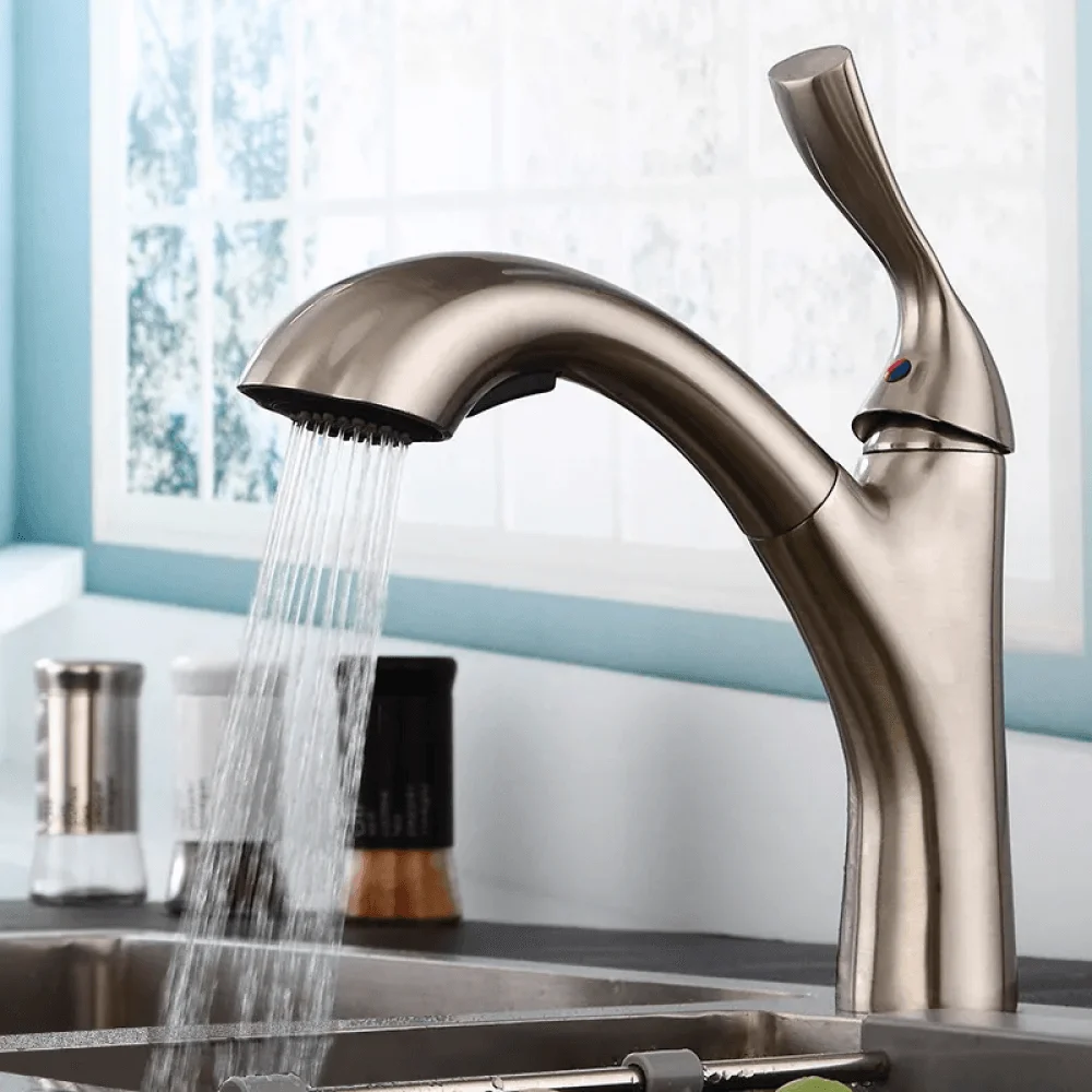 Modern High-Arc Pullout Kitchen Tap with Dual Function Spray -Bathlova