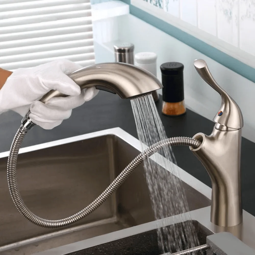 Modern High-Arc Pullout Kitchen Tap with Dual Function Spray -Bathlova