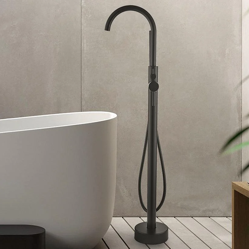 Modern High Arc Tap Brass Floor Mounted Free Standing Tub Filler Tap -Bathlova