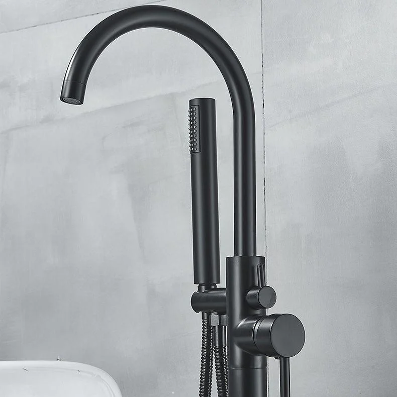 Modern High Arc Tap Brass Floor Mounted Free Standing Tub Filler Tap -Bathlova