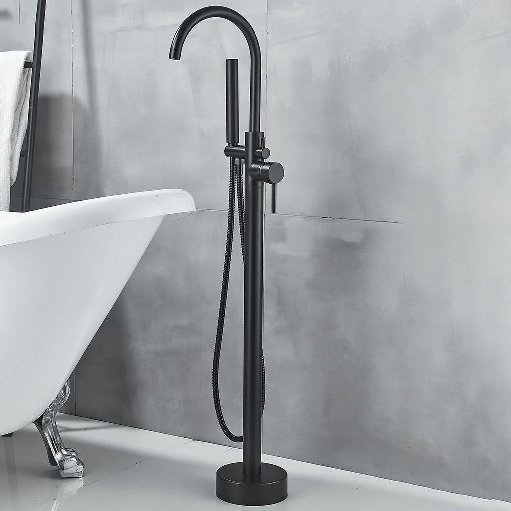 Modern High Arc Tap Brass Floor Mounted Free Standing Tub Filler Tap -Bathlova