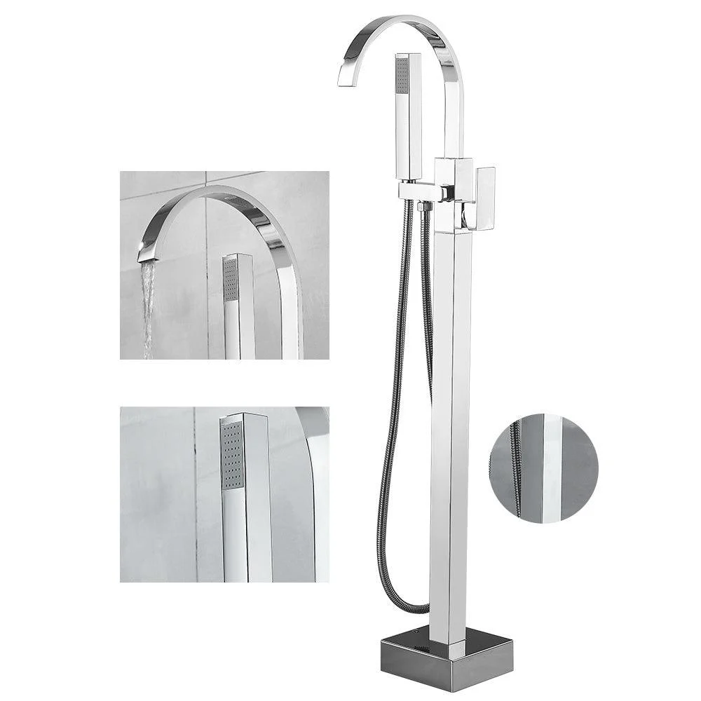 Modern High Arc Tap Brass Floor Mounted Free Standing Tub Filler Tap -Bathlova