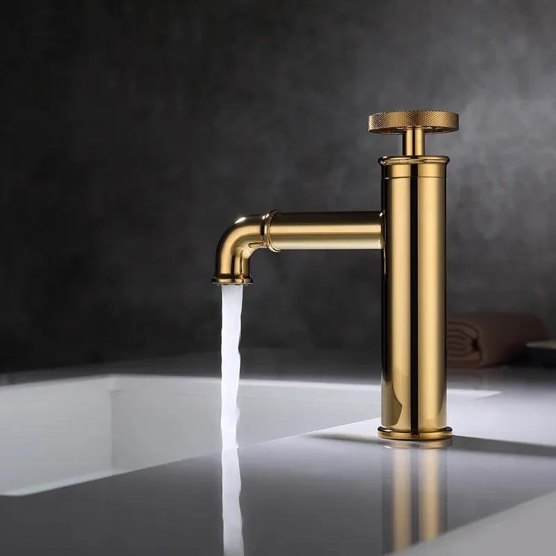 Modern Industrial Single Hole Bathroom Sink Tap Brushed in Gold -Bathlova