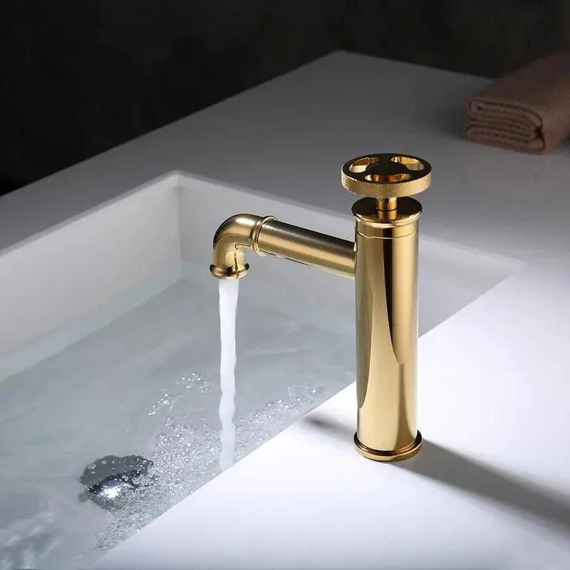 Modern Industrial Single Hole Bathroom Sink Tap Brushed in Gold -Bathlova